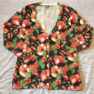 J Jill Floral Print Waffle Knit Cardigan Top Size Small